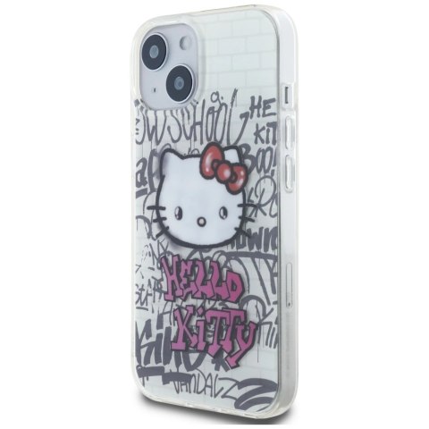 Etui Hello Kitty IML Kitty On Bricks Graffiti na iPhone 15 - białe