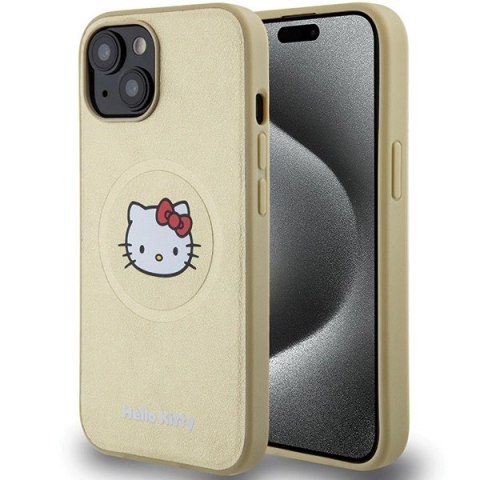 Etui Hello Kitty Leather Kitty Head MagSafe na iPhone 15 - złote Etui Hello Kitty Leather Kitty Head MagSafe na iPhone 15 - złote