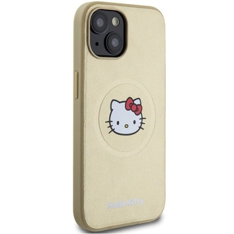 Etui Hello Kitty Leather Kitty Head MagSafe na iPhone 15 - złote Etui Hello Kitty Leather Kitty Head MagSafe na iPhone 15 - złote