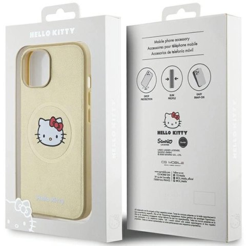 Etui Hello Kitty Leather Kitty Head MagSafe na iPhone 15 - złote Etui Hello Kitty Leather Kitty Head MagSafe na iPhone 15 - złote
