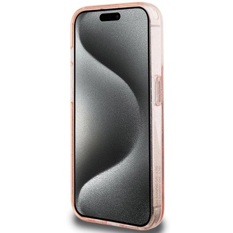 Etui Hello Kitty Ring Stand Glitter Electrop Logo MagSafe na iPhone 15 Pro - różowe