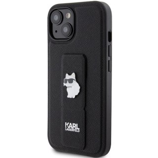 Etui Karl Lagerfeld Gripstand Saffiano Choupette Pins na iPhone 15 - czarne