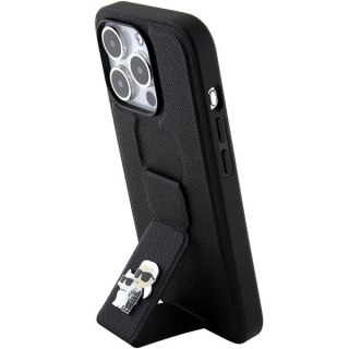 Etui Karl Lagerfeld Gripstand Saffiano Karl&Choupette Pins na iPhone 15 Pro Max - czarne
