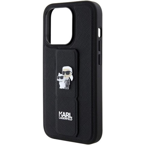 Etui Karl Lagerfeld Gripstand Saffiano Karl&Choupette Pins na iPhone 15 Pro Max - czarne Etui Karl Lagerfeld Gripstand Saffiano Karl&Choupette Pins na iPhone 15 Pro Max - czarne