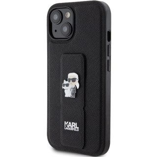 Etui Karl Lagerfeld Gripstand Saffiano Karl&Choupette Pins na iPhone 15 - czarne