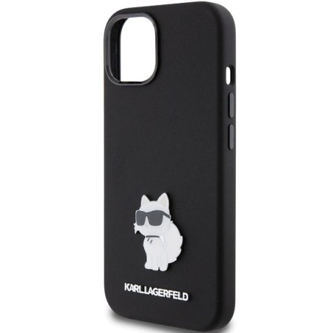 Etui Karl Lagerfeld Silicone Choupette Metal Pin na iPhone 15 Plus / 14 Plus - czarne