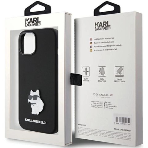 Etui Karl Lagerfeld Silicone Choupette Metal Pin na iPhone 15 Plus / 14 Plus - czarne