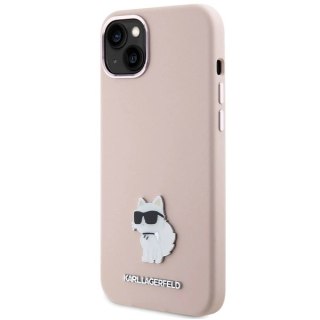 Etui Karl Lagerfeld Silicone Choupette Metal Pin na iPhone 15 Plus / 14 Plus - różowe