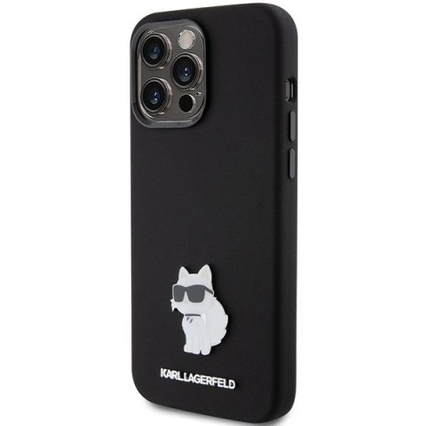Etui Karl Lagerfeld Silicone Choupette Metal Pin na iPhone 15 Pro Max - czarne Etui Karl Lagerfeld Silicone Choupette Metal Pin na iPhone 15 Pro Max - czarne