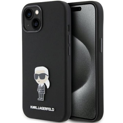 Etui Karl Lagerfeld Silicone Ikonik Metal Pin na iPhone 15 - czarne Etui Karl Lagerfeld Silicone Ikonik Metal Pin na iPhone 15 - czarne