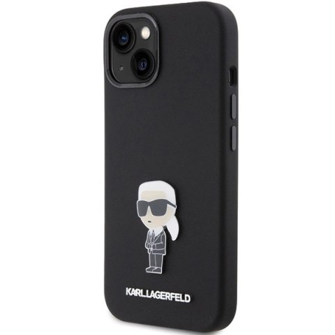Etui Karl Lagerfeld Silicone Ikonik Metal Pin na iPhone 15 - czarne Etui Karl Lagerfeld Silicone Ikonik Metal Pin na iPhone 15 - czarne