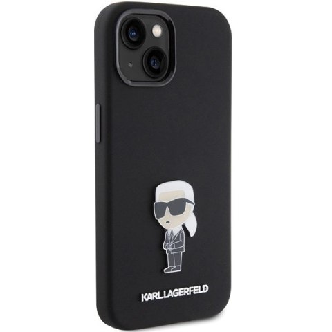 Etui Karl Lagerfeld Silicone Ikonik Metal Pin na iPhone 15 - czarne Etui Karl Lagerfeld Silicone Ikonik Metal Pin na iPhone 15 - czarne