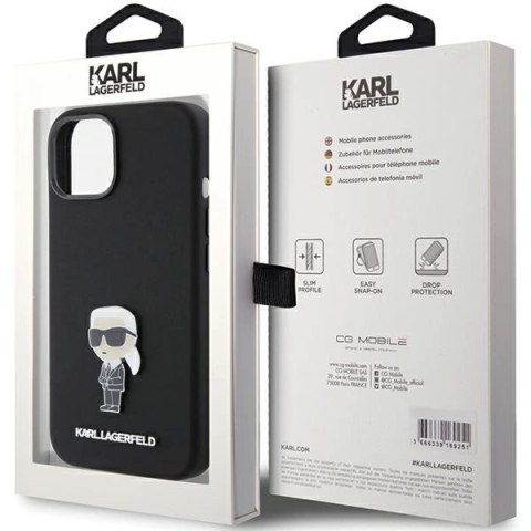 Etui Karl Lagerfeld Silicone Ikonik Metal Pin na iPhone 15 - czarne Etui Karl Lagerfeld Silicone Ikonik Metal Pin na iPhone 15 - czarne