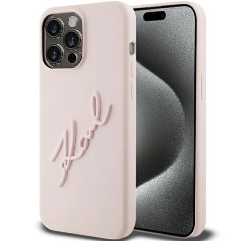 Etui Karl Lagerfeld Silicone Karl Script na iPhone 15 Pro Max - różowe Etui Karl Lagerfeld Silicone Karl Script na iPhone 15 Pro Max - różowe