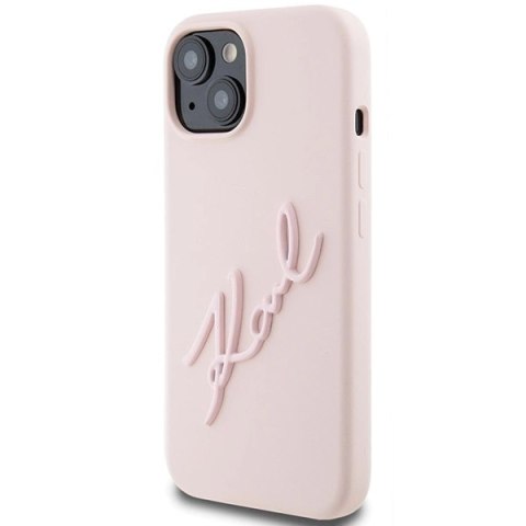 Etui Karl Lagerfeld Silicone Karl Script na iPhone 15 - różowe Etui Karl Lagerfeld Silicone Karl Script na iPhone 15 - różowe