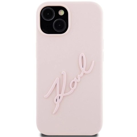 Etui Karl Lagerfeld Silicone Karl Script na iPhone 15 - różowe Etui Karl Lagerfeld Silicone Karl Script na iPhone 15 - różowe