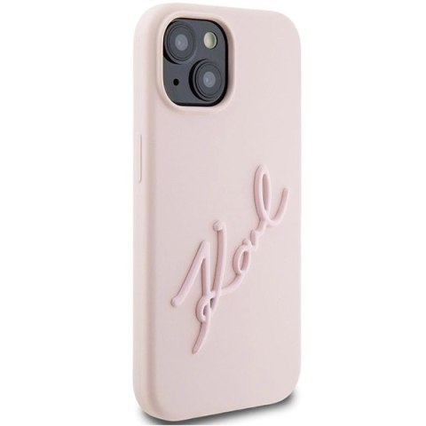 Etui Karl Lagerfeld Silicone Karl Script na iPhone 15 - różowe Etui Karl Lagerfeld Silicone Karl Script na iPhone 15 - różowe