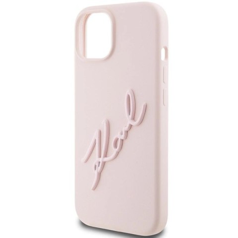 Etui Karl Lagerfeld Silicone Karl Script na iPhone 15 - różowe Etui Karl Lagerfeld Silicone Karl Script na iPhone 15 - różowe