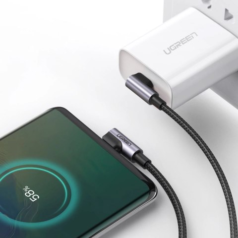 Kabel Ugreen US323 kątowy USB-C - USB-C PD QC 60W 3A 2m - czarny Kabel Ugreen US323 kątowy USB-C - USB-C PD QC 60W 3A 2m - czarny