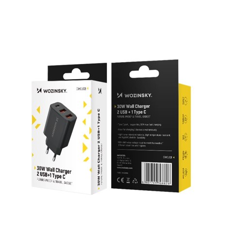 Ładowarka sieciowa Wozinsky CWCUCB 30W USB-C / 2 x USB-A - czarny Ładowarka sieciowa Wozinsky CWCUCB 30W USB-C / 2 x USB-A - czarny