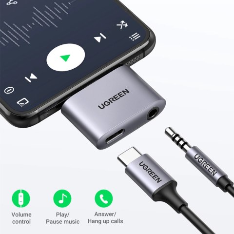 Adapter audio Ugreen CM231 USB-C mini jack 3,5 mm - szary