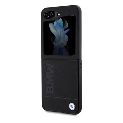 Etui BMW Leather Hot Stamp na Samsung Galaxy Z Flip 5 - czarne Etui BMW Leather Hot Stamp na Samsung Galaxy Z Flip 5 - czarne