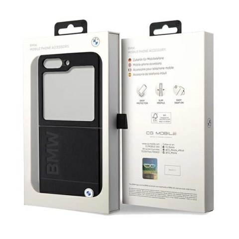 Etui BMW Leather Hot Stamp na Samsung Galaxy Z Flip 5 - czarne Etui BMW Leather Hot Stamp na Samsung Galaxy Z Flip 5 - czarne