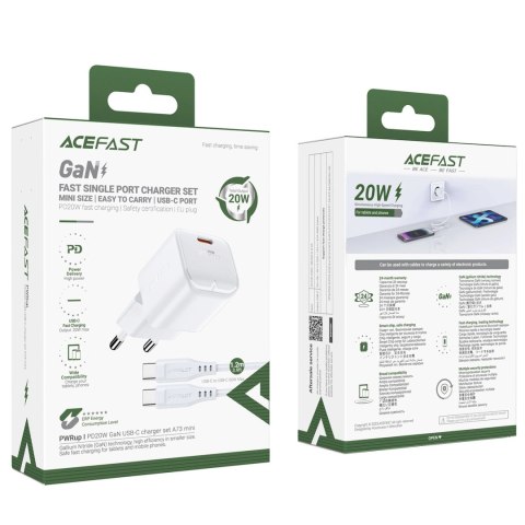 Ładowarka sieciowa Acefast A73 Mini PD 20W GaN + kabel USB-C - biała Ładowarka sieciowa Acefast A73 Mini PD 20W GaN + kabel USB-C - biała
