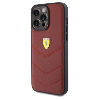 Etui Ferrari Leather Stitched Lines na iPhone 15 Pro Max - czerwone