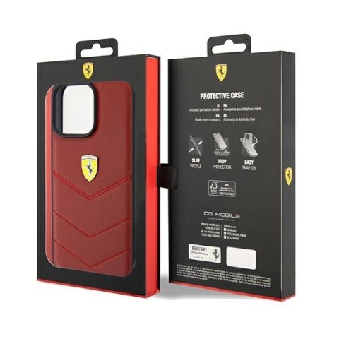 Etui Ferrari Leather Stitched Lines na iPhone 15 Pro Max - czerwone Etui Ferrari Leather Stitched Lines na iPhone 15 Pro Max - czerwone
