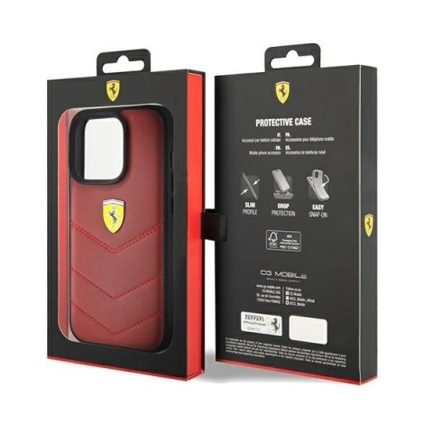 Etui Ferrari Leather Stitched Lines na iPhone 15 Pro - czerwone Etui Ferrari Leather Stitched Lines na iPhone 15 Pro - czerwone