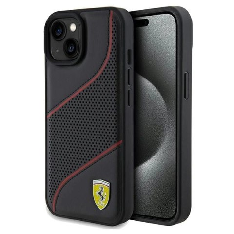Etui Ferrari Perforated Waves Metal Logo na iPhone 15 / 14 / 13 - czarne Etui Ferrari Perforated Waves Metal Logo na iPhone 15 / 14 / 13 - czarne