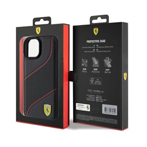 Etui Ferrari Perforated Waves Metal Logo na iPhone 15 / 14 / 13 - czarne Etui Ferrari Perforated Waves Metal Logo na iPhone 15 / 14 / 13 - czarne