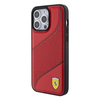 Etui Ferrari Perforated Waves Metal Logo na iPhone 15 Pro Max - czerwone