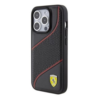 Etui Ferrari Perforated Waves Metal Logo na iPhone 15 Pro - czarne