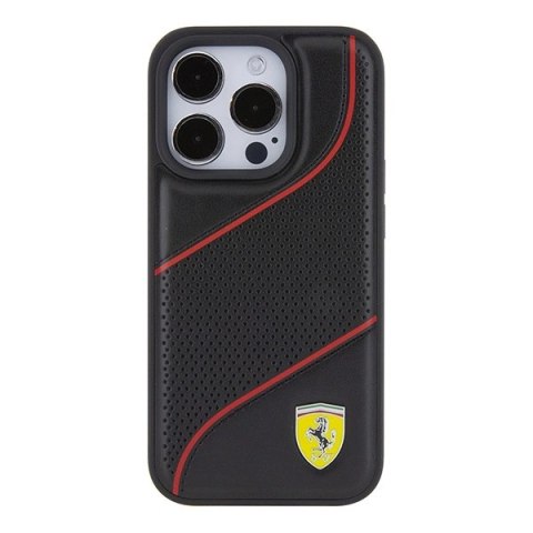 Etui Ferrari Perforated Waves Metal Logo na iPhone 15 Pro - czarne
