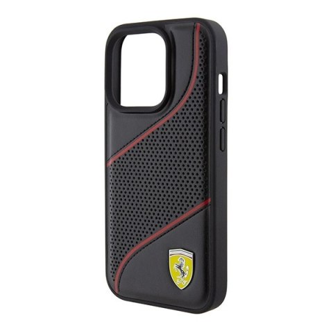 Etui Ferrari Perforated Waves Metal Logo na iPhone 15 Pro - czarne