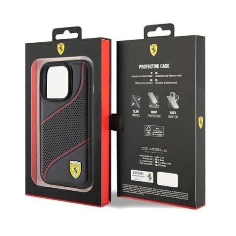 Etui Ferrari Perforated Waves Metal Logo na iPhone 15 Pro - czarne