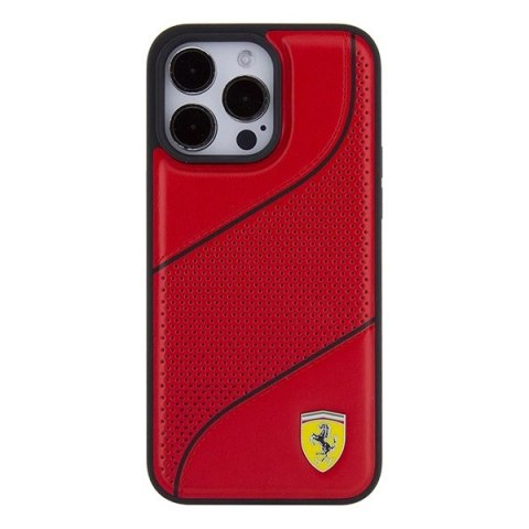 Etui Ferrari Perforated Waves Metal Logo na iPhone 15 Pro - czerwone Etui Ferrari Perforated Waves Metal Logo na iPhone 15 Pro - czerwone