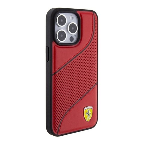 Etui Ferrari Perforated Waves Metal Logo na iPhone 15 Pro - czerwone Etui Ferrari Perforated Waves Metal Logo na iPhone 15 Pro - czerwone