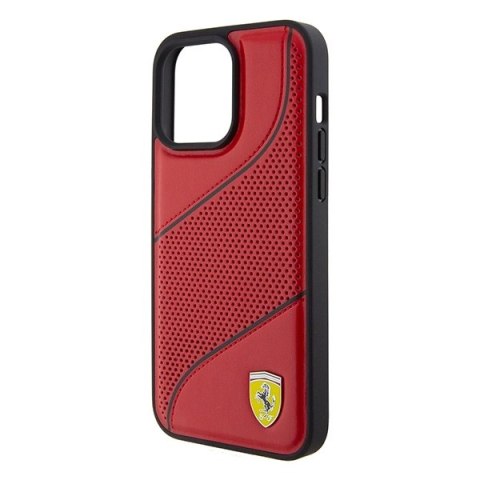 Etui Ferrari Perforated Waves Metal Logo na iPhone 15 Pro - czerwone Etui Ferrari Perforated Waves Metal Logo na iPhone 15 Pro - czerwone