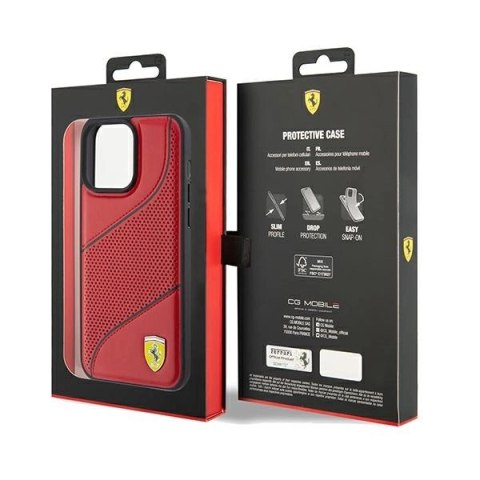 Etui Ferrari Perforated Waves Metal Logo na iPhone 15 Pro - czerwone Etui Ferrari Perforated Waves Metal Logo na iPhone 15 Pro - czerwone