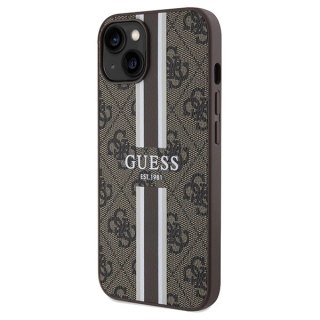 Etui Guess 4G Printed Stripes MagSafe na iPhone 15 / 14 / 13 - brązowe