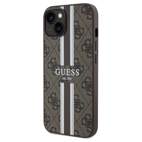 Etui Guess 4G Printed Stripes MagSafe na iPhone 15 / 14 / 13 - brązowe