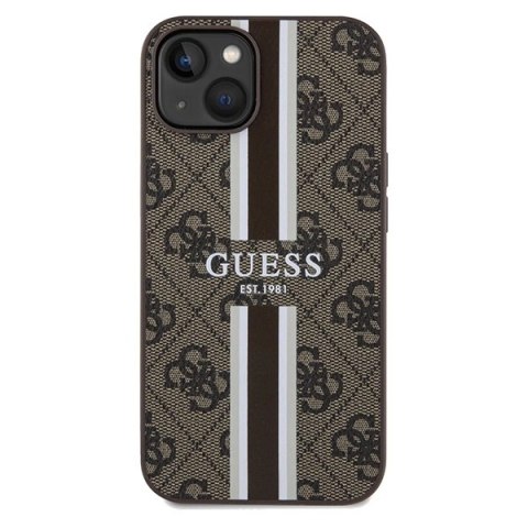 Etui Guess 4G Printed Stripes MagSafe na iPhone 15 / 14 / 13 - brązowe