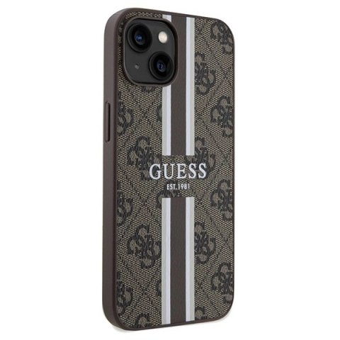 Etui Guess 4G Printed Stripes MagSafe na iPhone 15 / 14 / 13 - brązowe