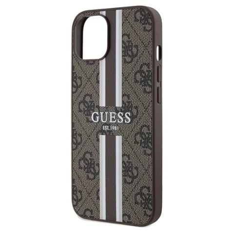 Etui Guess 4G Printed Stripes MagSafe na iPhone 15 / 14 / 13 - brązowe