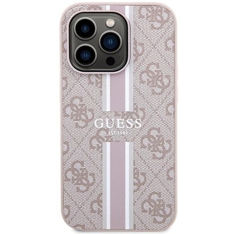 Etui Guess 4G Printed Stripes MagSafe na iPhone 15 Pro - różowe