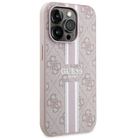 Etui Guess 4G Printed Stripes MagSafe na iPhone 15 Pro - różowe