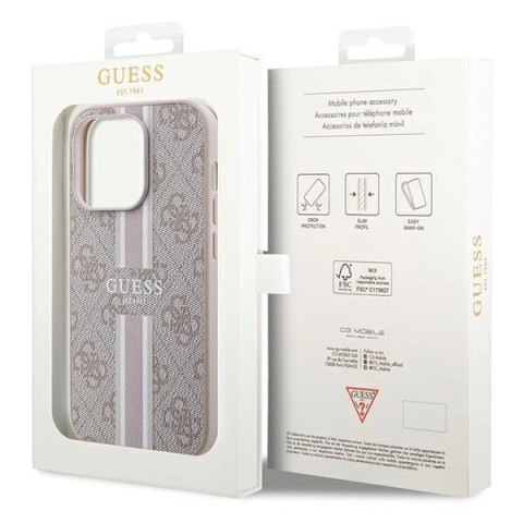 Etui Guess 4G Printed Stripes MagSafe na iPhone 15 Pro - różowe